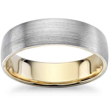 Pompeii3 Mens 10k White and Yellow Gold Two Tone Brushed Wedding Band 5mm