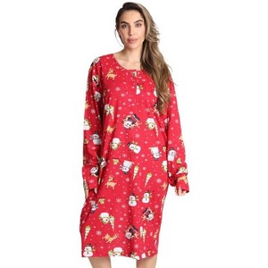 Just Love Womens Nightgown - Long Sleeve Henley Oversized Sleepwear Gown - 1 of 3