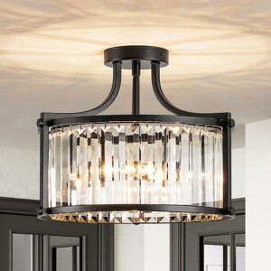 Rennnsan Nostin 14" W 4 - Light Rectangle Drum Crystal Modern Glam Dimmable Semi Flush Mount in Black - 1 of 4