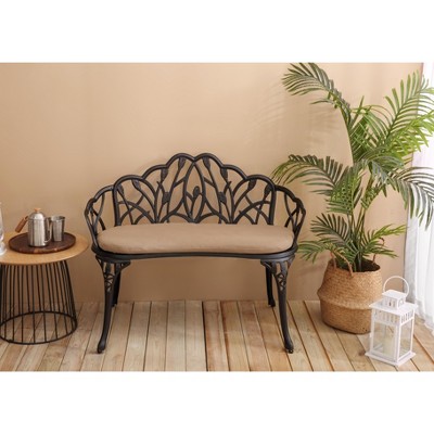 Vynxaria Outdoor Patio Bench with Floral Design - Black, 33.80'' W x 22.40'' D x 34.60'' H
