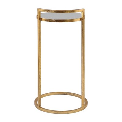Gold Mirrored Round Metal and Wood Accent Table
