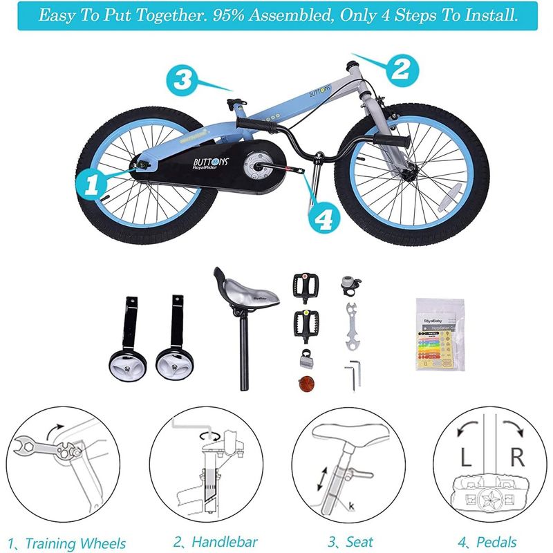 RoyalBaby Freestyle Children Kids Bicycle w/Handbrake, Coasterbrake, Training Wheels, and Water Bottle, for Boys and Girls Ages 3 to 4, 4 of 7