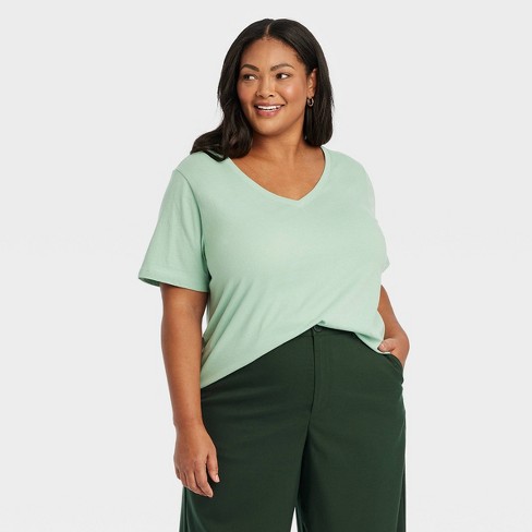 Women's Short Sleeve V-neck T-shirt - Ava & Viv™ Light Green 1x