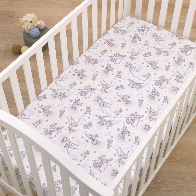 Disney B is for Bambi Tan, Gray, and White Nursery Fitted Mini Crib Sheet, 3 of 5