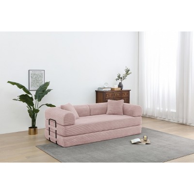 Convertible Sleeper Sofa Bed with Cylindrical Pillow - Corduroy Folding Mattress Couch with Fixed-Shape Frame for Living Room, Bedroom, Lounge