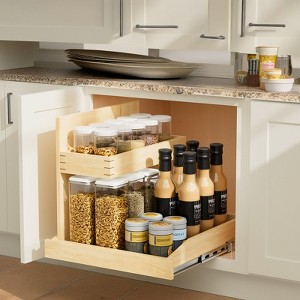 Vynxaria 2-Tier Under Sink Pull-Out Organizer Birch/Oak, 100LBS Capacity, L-Shaped Design (Fits ≥23"W Cabinets), Multi-Functional - 1 of 4