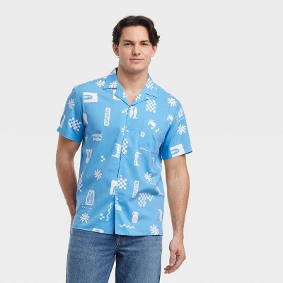 Men's Short Sleeve Printed Camp Shirt - Goodfellow & Co™ Blue