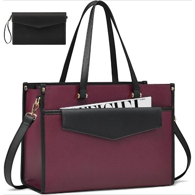 15.6'' Laptop Tote Purse 2-in-1 Professional Business Briefcase with Clutch Purse, Waterproof Leather