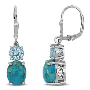 EVERLY JEWELRY | Sterling Silver 15 1/5 CT TGW Composite Light Blue Turquoise and Sky Blue Topaz Two-Stone Leverback Earrings - 1 of 4