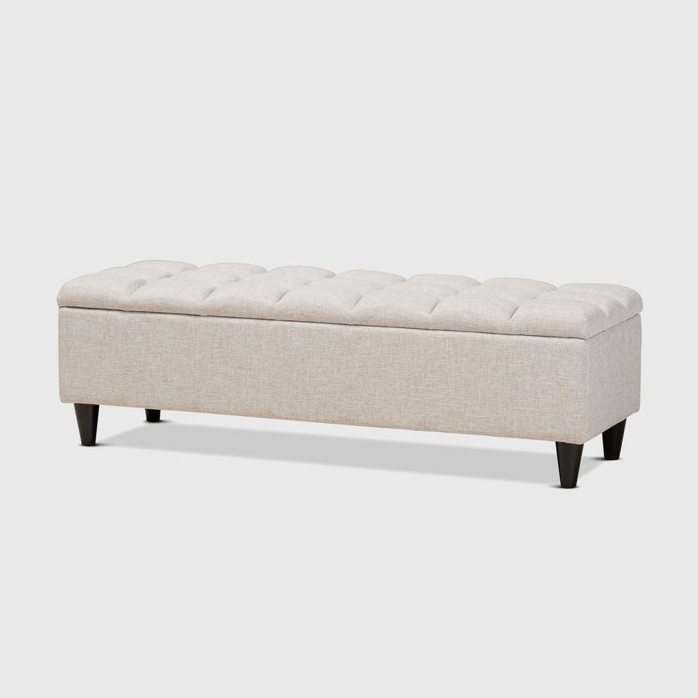 Photos - Pouffe / Bench Brette Fabric Upholstered Finished Wood Storage Bench Ottoman Cream - Baxt