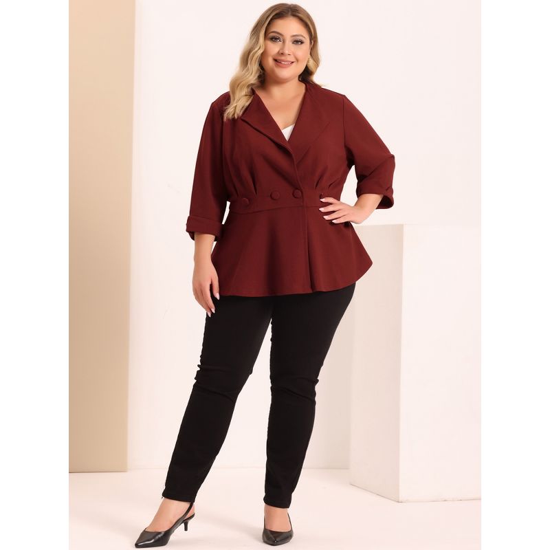 Agnes Orinda Women's Plus Size Ruffle Peplum Ruched Curvy Formal Outfits Blazers, 4 of 8
