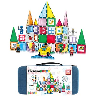 PICASSO-TILES 100 PC Magnetic Tiles, Magnetic Building Blocks for Kids, Magnet for Kids 3+ W/ Large Carry Case