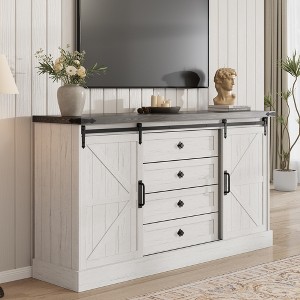 TV Stands for Living Room, Farmhouse Wood Entertainment Center with Sliding Barn Doors, Television Stands with Large 4 Drawers & Bar Handles - 1 of 4
