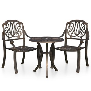 vidaXL Bistro Set Patio Table and Chairs Outdoor Garden 3 Piece Cast Aluminum - Bronze - 1 of 4