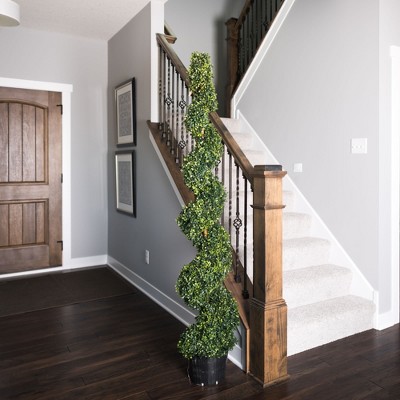 Elegant Outdoor Boxwood Spiral Topiary with White Lights, 72 in