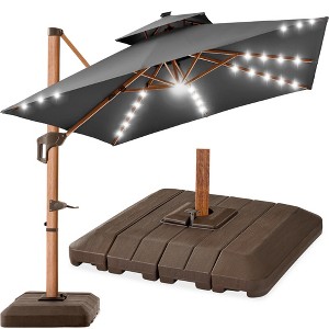 Best Choice Products 10ft Square Woodgrain Pattern 2-Tier Outdoor Solar LED Cantilever Umbrella w/ Base - 1 of 4