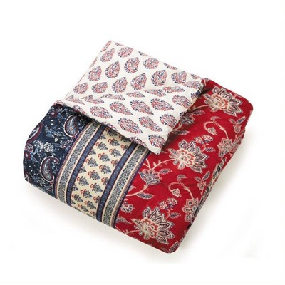 Marbella Red and Blue Cotton 5-Piece Reversible Comforter Set