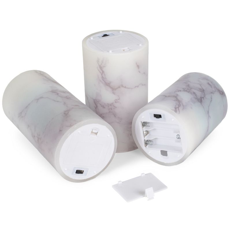Elanze Designs Marbled White and Grey 6 inch Wax LED Flameless Pillar Candles Set of 3, 4 of 6