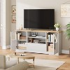 63 in Farmhouse TV Stand for TVs Up to 72 in, Wave Pattern Entertainment Center with 2 Glass Door Cabinets & 2 Open Shelves, for Living Room - 4 of 4