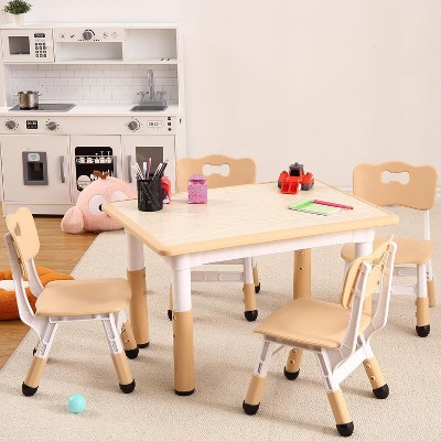 Kids Table and 4 Chairs Set, Height Adjustable Toddler Table and 4 Chair Set for Ages 2-10 for for Crafts and Study, Graffiti Desktop, Non-Slip Legs