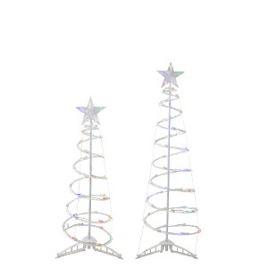 Northlight LED Lighted Spiral Outdoor Christmas Trees - 3' and 4' - Multicolor Lights - Set of 2 - 1 of 4