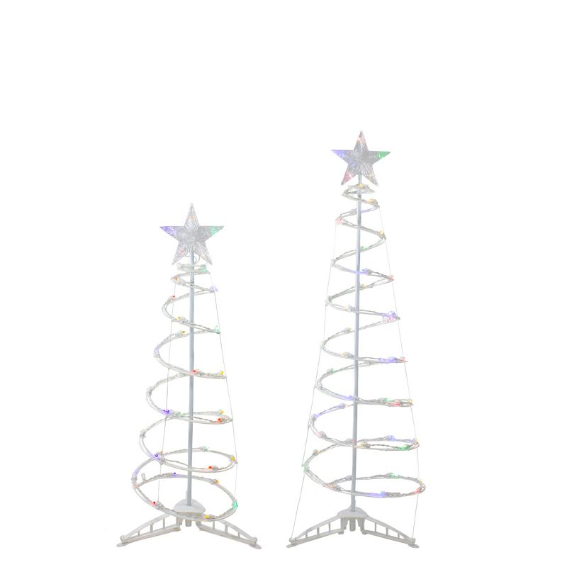 Northlight Set of 2 LED Lighted Multi-Color Outdoor Spiral Christmas Cone Trees 3', 4', 1 of 5