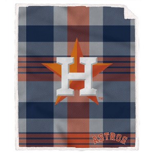 MLB Houston Astros Plaid Steel Royal Plush Faux Shearling Blanket - 1 of 2