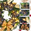 COZONY 24 Inch Pre-Lit Christmas Wreath with Bows, Gold Leaves & Ball Ornaments, Blue Artificial Flowers for Front Door Window Wall Decor - 2 of 4