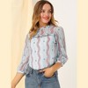 INSPIRE CHIC Women's 3/4 Sleeves Ruffle Mock Neck Sheer Lace Blouse - 2 of 4