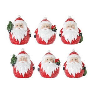 Frosted Round Santa Figure with Bird and Pine Accent (Set of 6) - 1 of 3