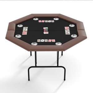 8-Player Foldable Poker Table, Octagon Blackjack & Texas Holdem Table with Cup Holders, Collapsible Casino Style Game Table - 1 of 4