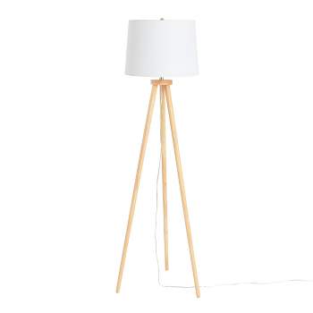 Storied Home Mid-Century Modern Tripod Wood Floor Lamp with Linen Shade