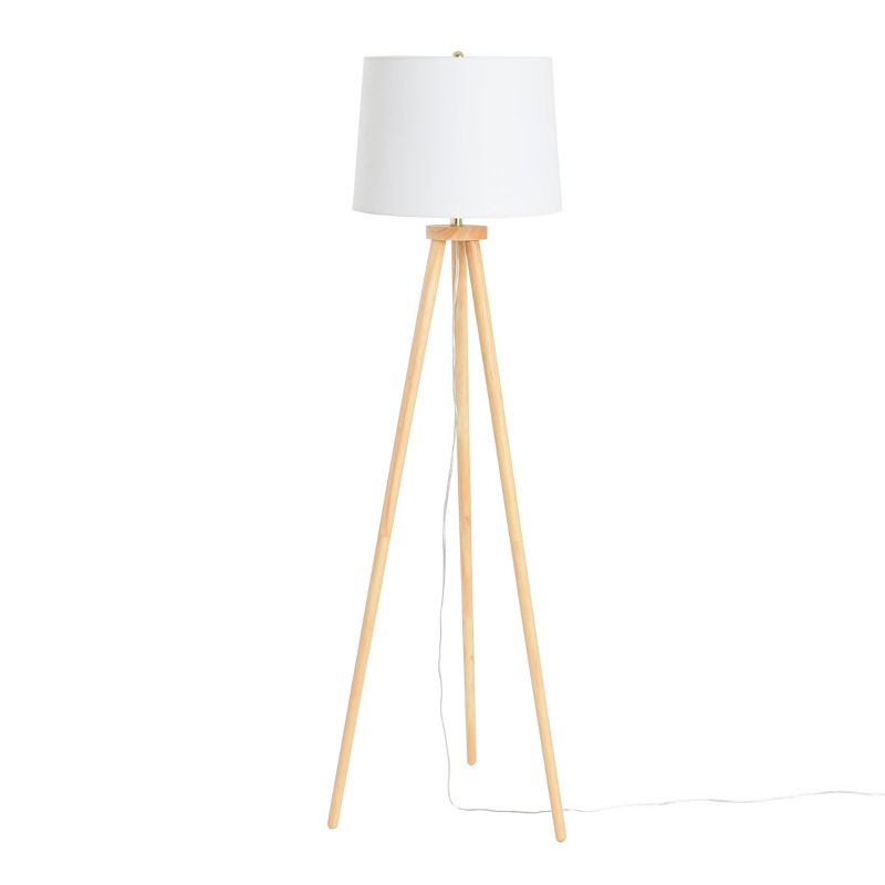 Storied Home Mid-Century Modern Tripod Wood Floor Lamp with Linen Shade, 1 of 6