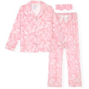 Sleep On It Girls 2-Piece Long-Sleeve Button-Up Pajama Set with Plush Headband Gift - 1 of 4