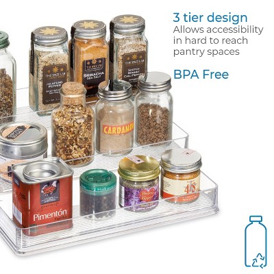 iDESIGN Linus Plastic Stadium Spice Racks Tiered Organizer Clear: Kitchen Cabinet Storage, Hand Wash, 10x9x4 inches — фото 5