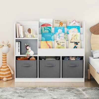 Multifunctional Bookcase With 3 Collapsible Fabric Drawers, Bookcase Display Stand, Toy Storage Organizer Kids Bookcase And Bookshelf
