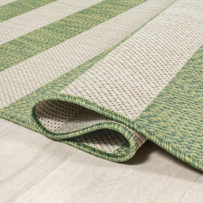 Ivory and Green Wide Stripe 5x8 Synthetic Area Rug