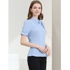 INSPIRE CHIC Women's Bow Tie Neck Solid Color Elastic Cuffs Elegant Office Short Sleeve Blouse - 4 of 4