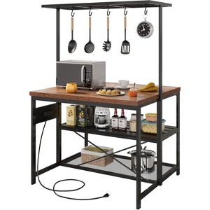 Multi-Functional Kitchen Island with Optional Outlets - Mobile Cart, 3-Tier Storage, 400lb Capacity, Removable Microwave Shelf - 1 of 4
