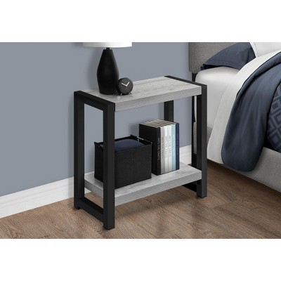 Vynxaria Contemporary 2-Tier Narrow Accent Table, Grey Laminate, Black Metal, 23.75" L x 11.75" W x 22" H