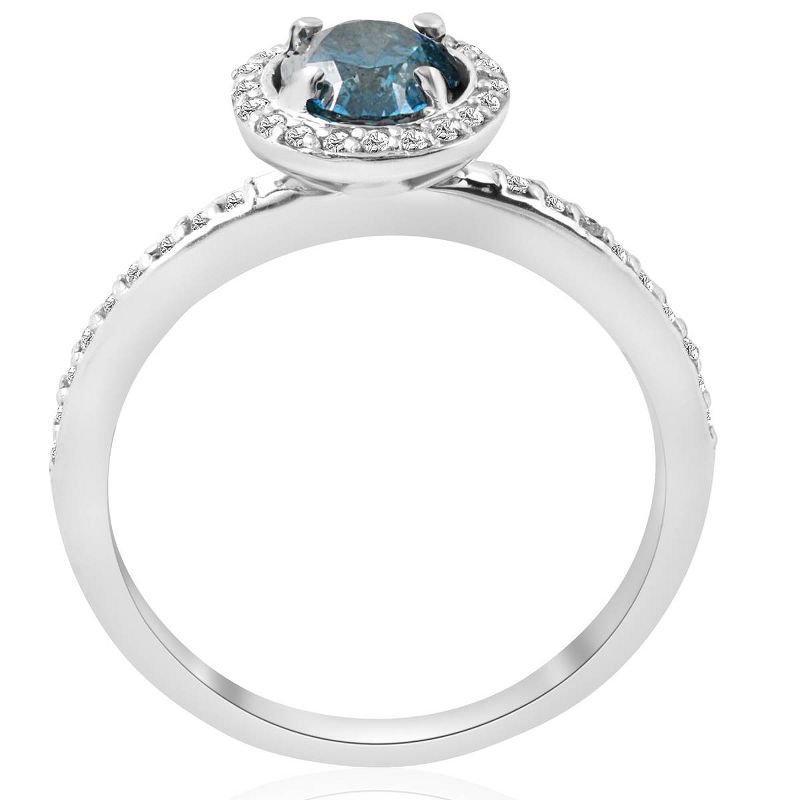 Pompeii3 3/4ct Blue Diamond Halo Ring 14K White Gold, 3 of 5