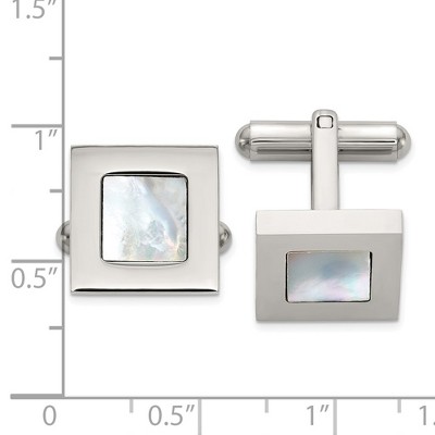 Chisel Stainless Steel Polished with Mother of Pearl Inlay Square Cuff Links