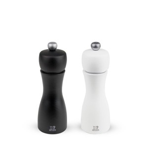 Peugeot | Tahiti Duo Pepper and Salt Mills, Wood Matte Black + White, 15 cm - 6 in - 1 of 2