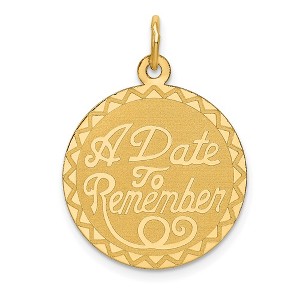 Black Bow Jewelry 14k Yellow Gold Script A Date to Remember Disc Charm or Pendant, 19mm - 1 of 4
