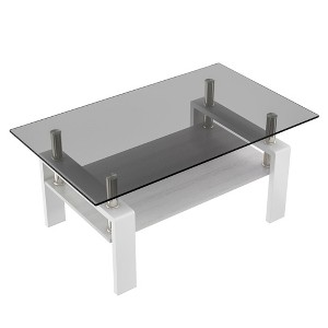 NicBex Modern 39.2" Rectangle Coffee Table with Glass Top, Open Storage Shelf and Iron Frame for Living Room and Bedroom - 1 of 4