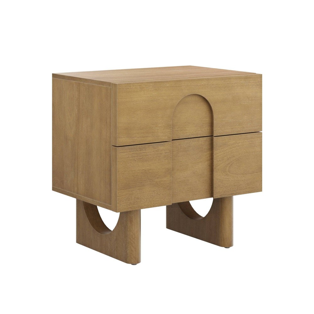 Nathan James Wooden Bedside Table with Drawers and Solid Wood Legs Light Brown