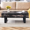 Modern Coffee Table Glasss Cocktail Table Center Table Side Table Accent Table with Marble-Patterned Top, White/Black-ModernLuxe - 3 of 4