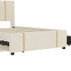 Okak Queen Platform Bed Frame with LED Lights USB Charger & 2 Drawers No Box Spring Needed Upholstered Bed with Gold Decoration & Trundle - 4 of 4