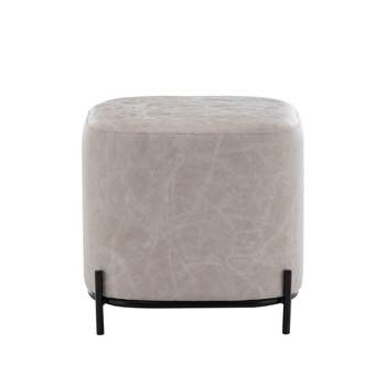 17" Modern Square Ottoman with Metal Base Distressed Tan Faux Leather - WOVENBYRD