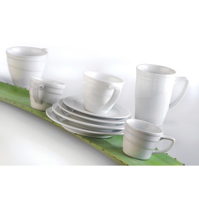 White Ceramic Espresso Cups with Saucers Set of 4